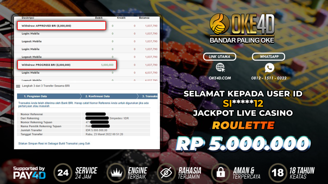 BUKTI PEMBAYARAN MEMBER JP LIVECASINO DI OKE4D USER ID SI