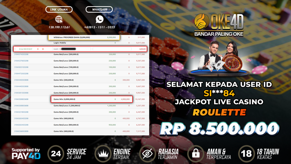 BUKTI PEMBAYARAN MEMBER JP LIVECASINO DI OKE4D USER ID SI84