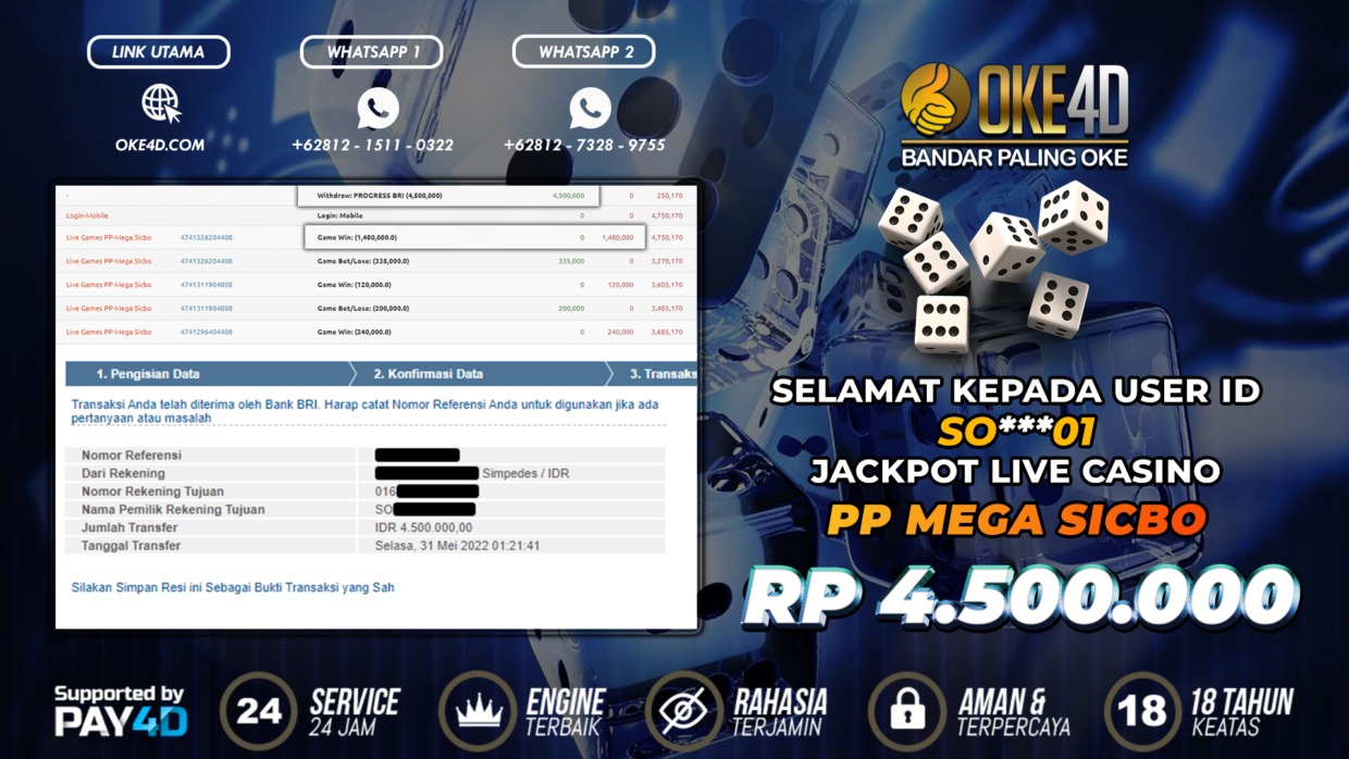 BUKTI PEMBAYARAN MEMBER JP LIVECASINO DI OKE4D USER ID SO01