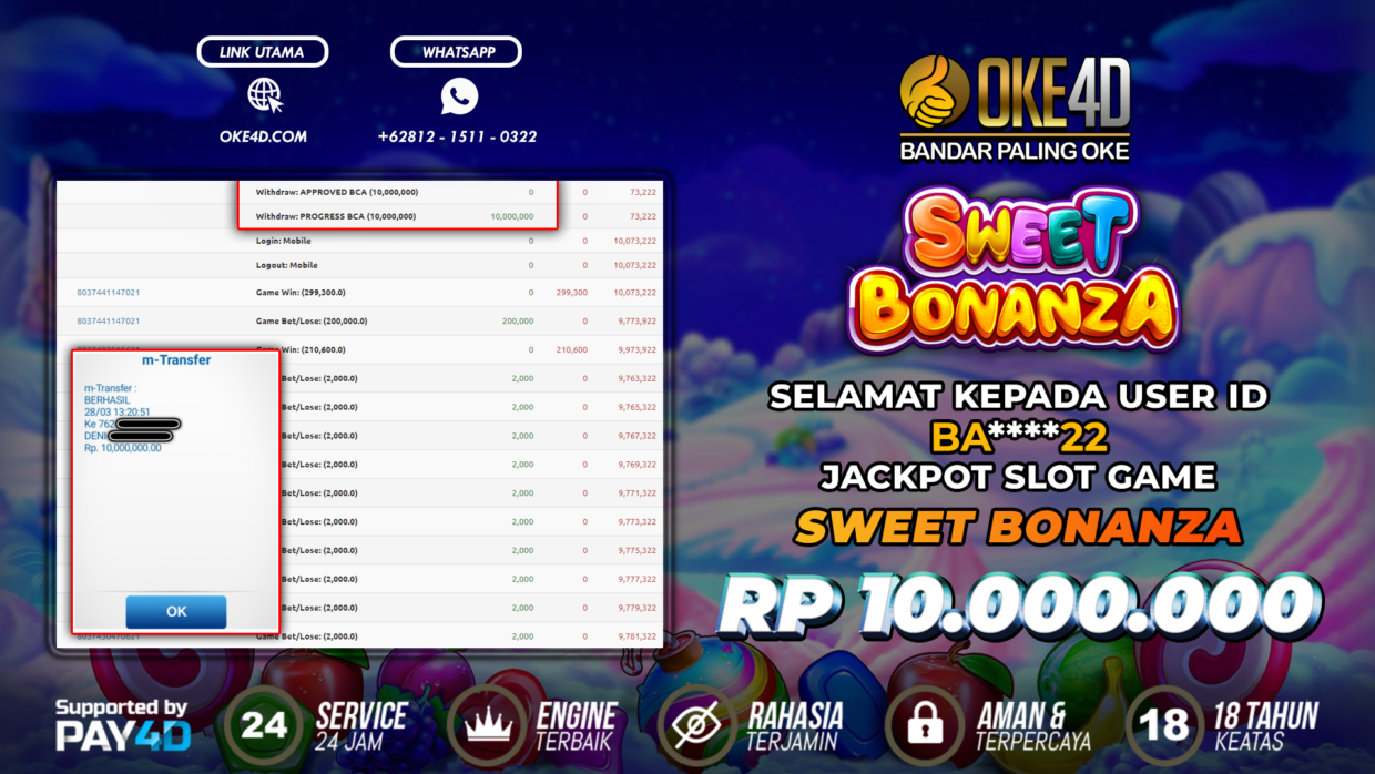 BUKTI PEMBAYARAN MEMBER JP SLOT ONLINE DI OKE4D USER ID BA22