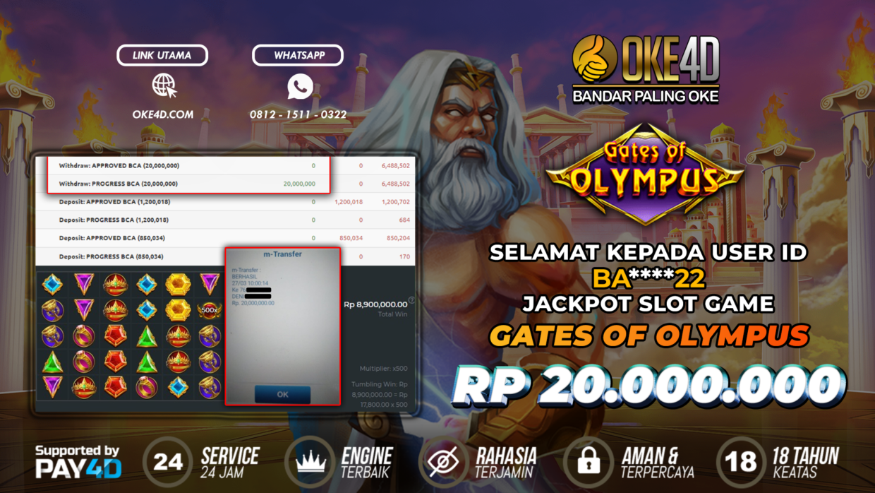 BUKTI PEMBAYARAN MEMBER JP SLOT ONLINE DI OKE4D USER ID BA22