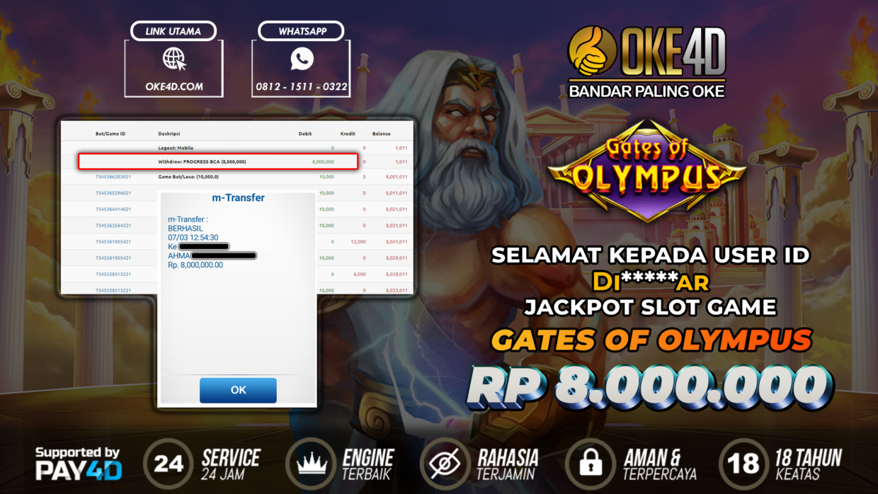 BUKTI PEMBAYARAN MEMBER JP SLOT ONLINE DI OKE4D USER ID DI****AR