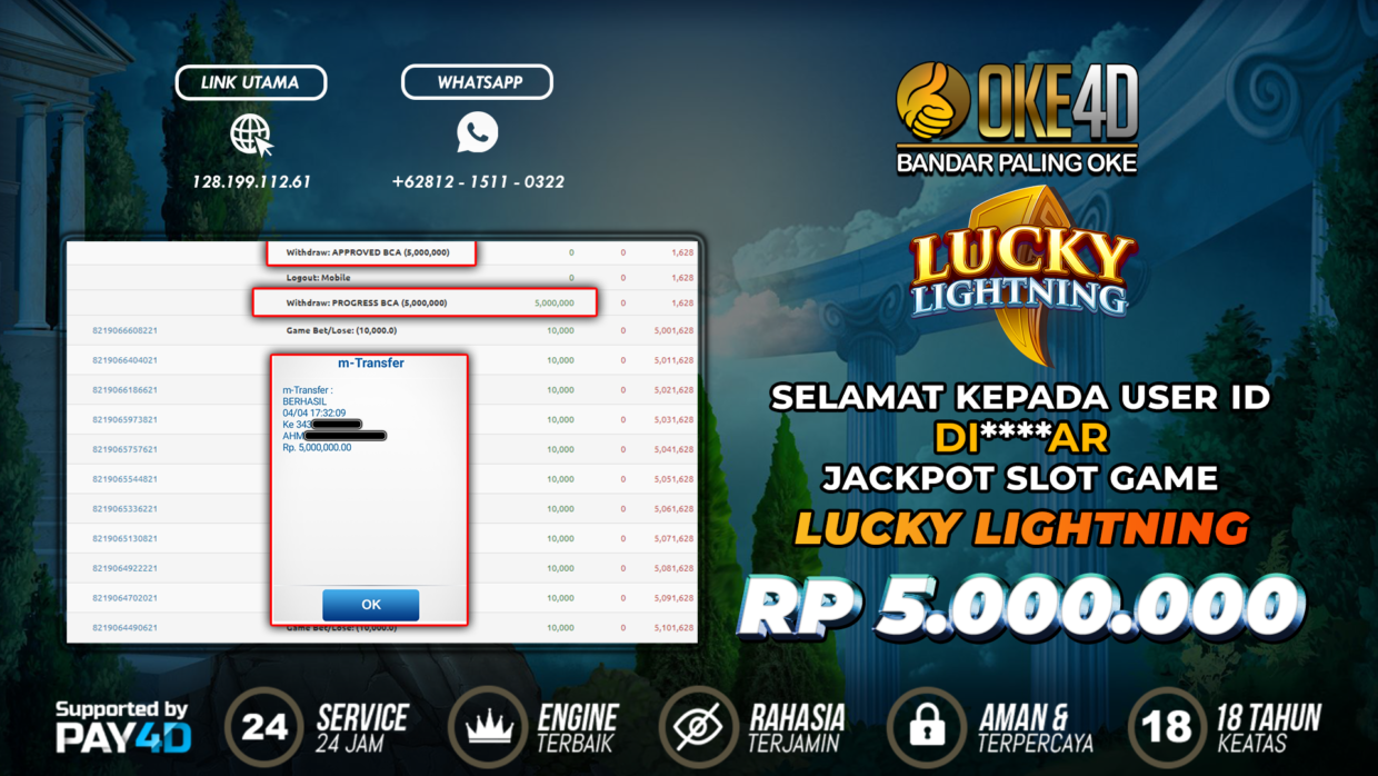 BUKTI PEMBAYARAN MEMBER JP SLOT ONLINE DI OKE4D USER ID DIAR