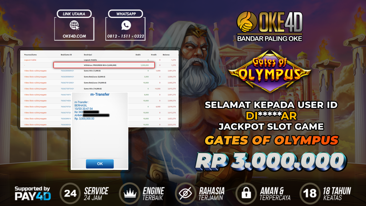 BUKTI PEMBAYARAN MEMBER JP SLOT ONLINE DI OKE4D USER ID DIAR