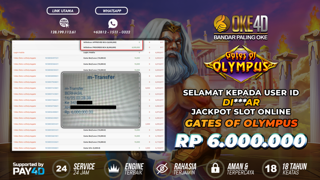 BUKTI PEMBAYARAN MEMBER JP SLOT ONLINE DI OKE4D USER ID DIAR