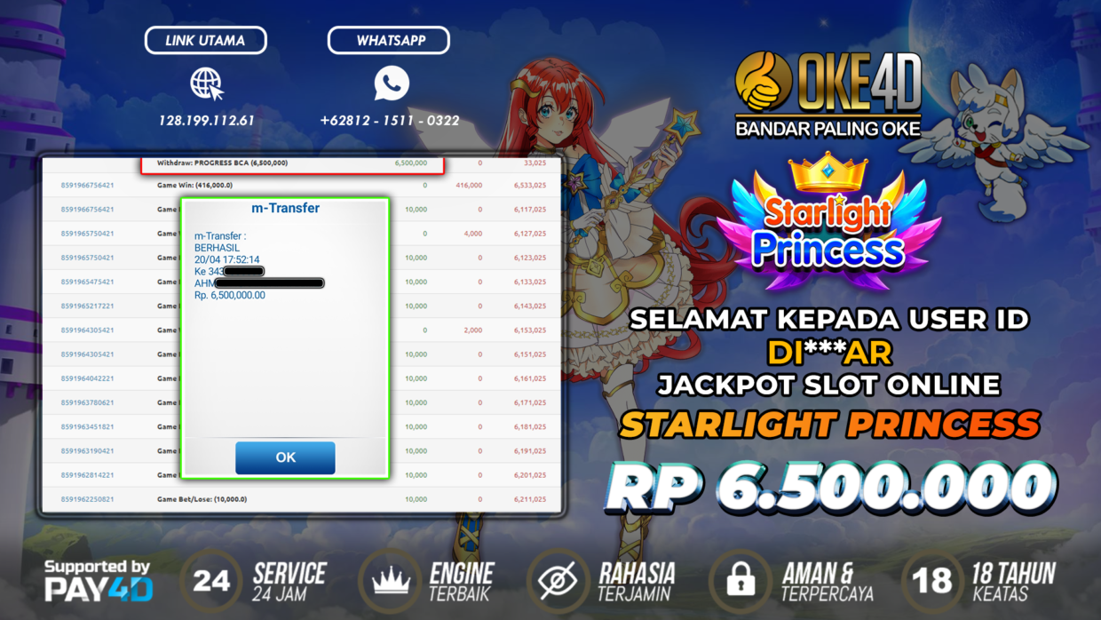 BUKTI PEMBAYARAN MEMBER JP SLOT ONLINE DI OKE4D USER ID DIAR