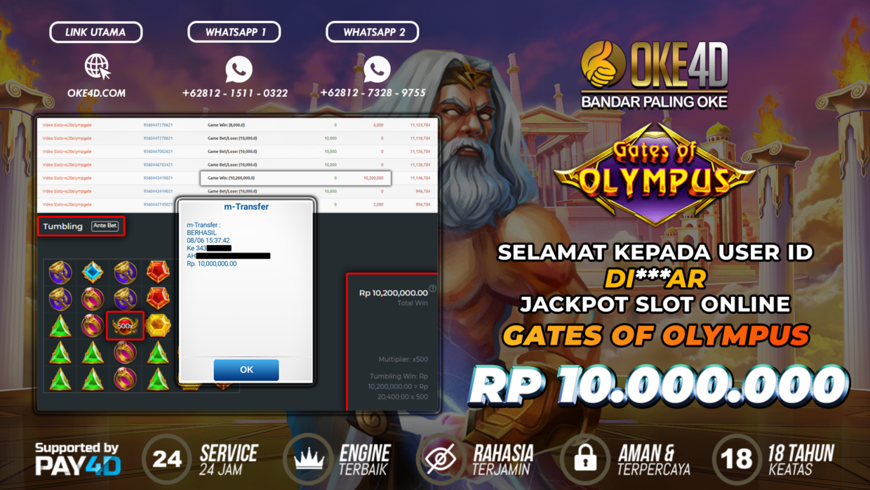 BUKTI PEMBAYARAN MEMBER JP SLOT ONLINE DI OKE4D USER ID DIAR