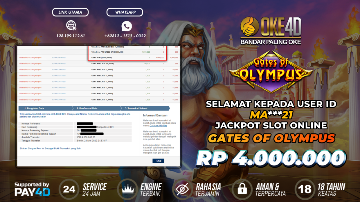 BUKTI PEMBAYARAN MEMBER JP SLOT ONLINE DI OKE4D USER ID MA21