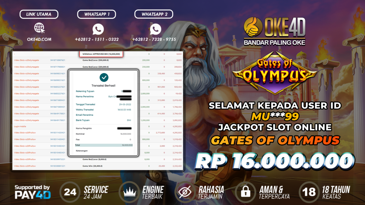 BUKTI PEMBAYARAN MEMBER JP SLOT ONLINE DI OKE4D USER ID MU99