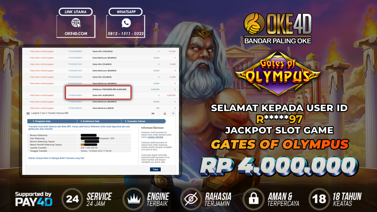 BUKTI PEMBAYARAN MEMBER JP SLOT ONLINE DI OKE4D USER ID R97