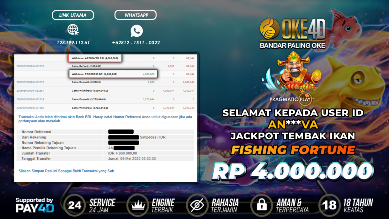 BUKTI PEMBAYARAN MEMBER JP TEMBAK IKAN DI OKE4D USER ID ANDVA