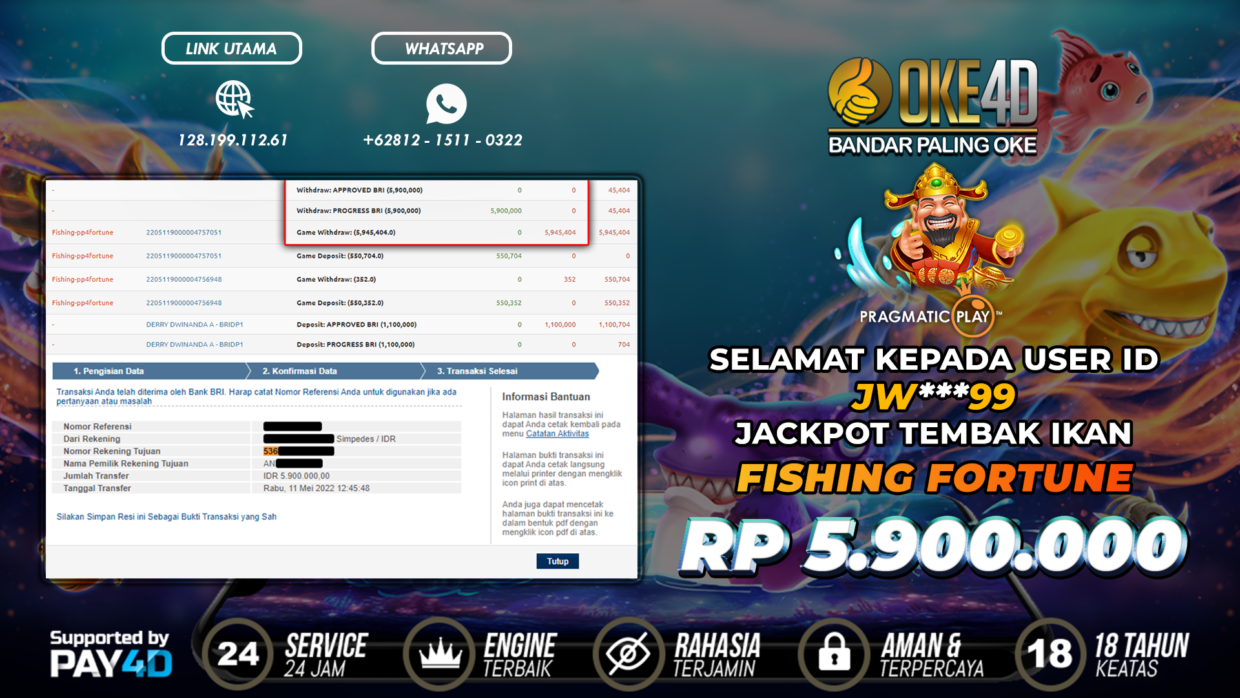 BUKTI PEMBAYARAN MEMBER JP TEMBAK IKAN DI OKE4D USER ID JW99