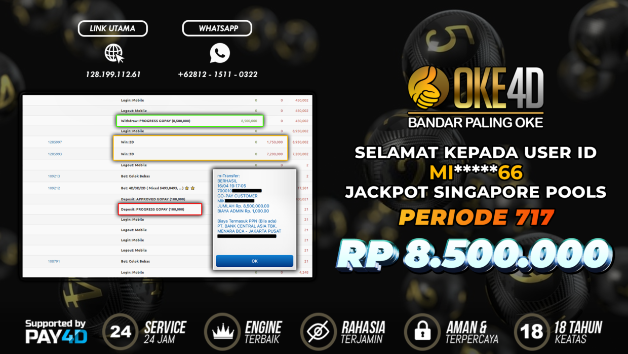 BUKTI PEMBAYARAN MEMBER JP TOGEL SINGAPORE DI OKE4D USER ID MI66