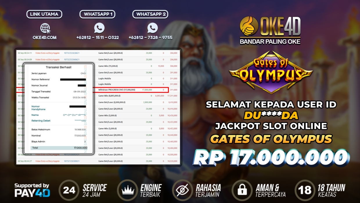 BUKTI PEMBAYARAN MEMBER JP SLOT ONLINE DI OKE4D USER ID DUDA