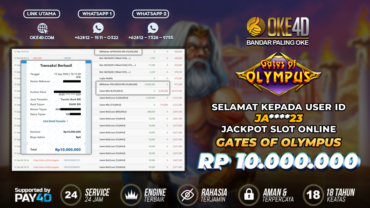 BUKTI PEMBAYARAN MEMBER JP SLOT ONLINE DI OKE4D USER ID JA23