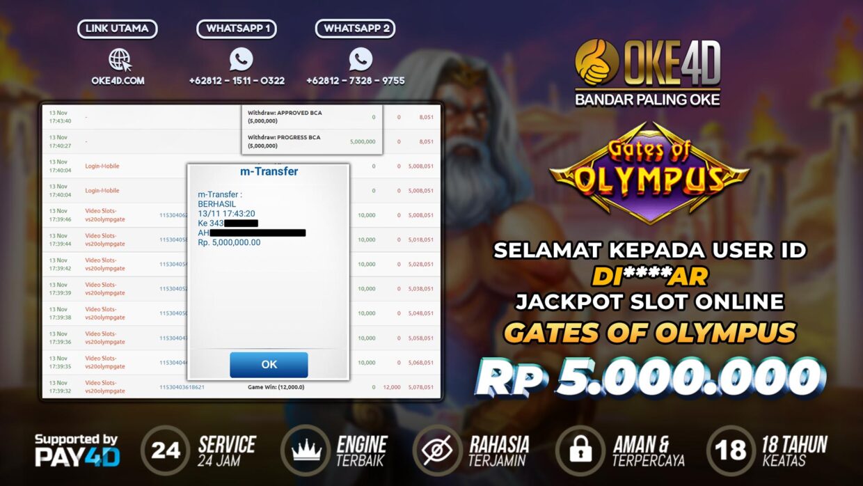 BUKTI PEMBAYARAN MEMBER JP SLOT ONLINE DI OKE4D USER ID DIAR