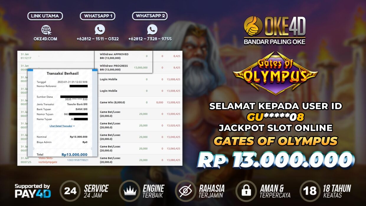 BUKTI PEMBAYARAN MEMBER JP SLOT ONLINE DI OKE4D USER ID GU08