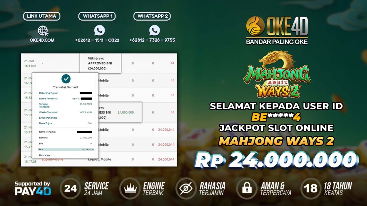 BUKTI PEMBAYARAN MEMBER JP SLOT ONLINE DI OKE4D USER ID BE4