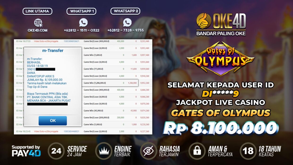 BUKTI PEMBAYARAN MEMBER JP SLOT ONLINE DI OKE4D USER ID DI9