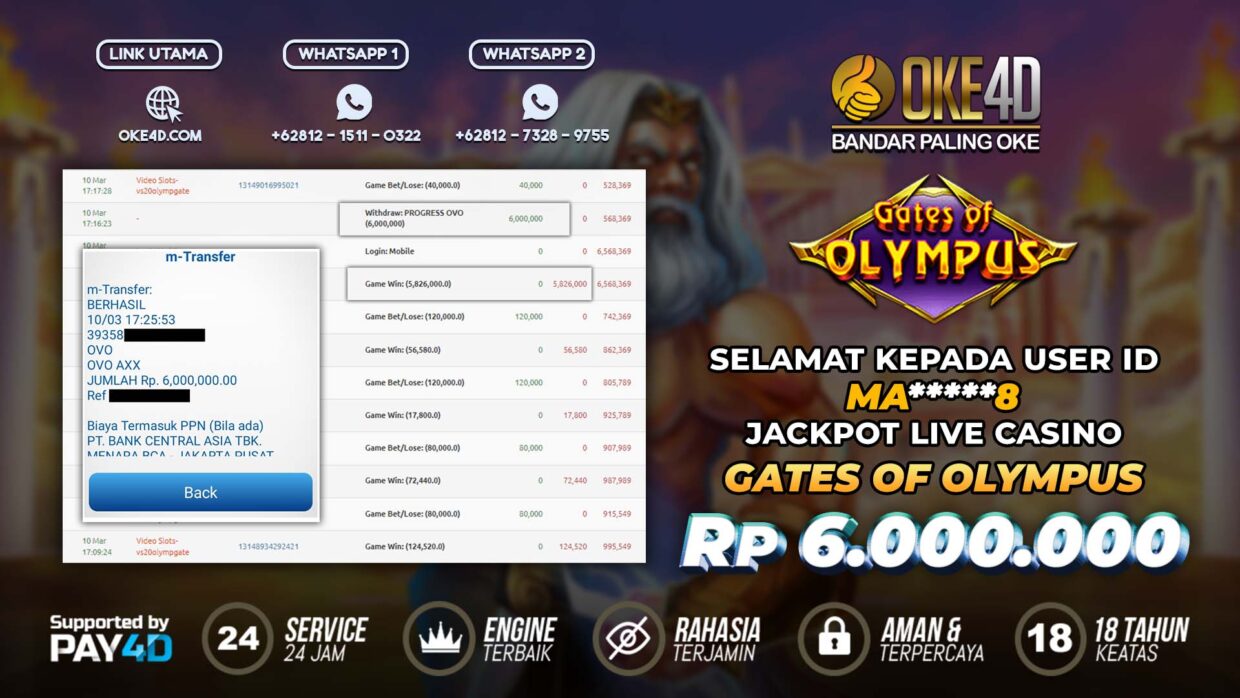 BUKTI PEMBAYARAN MEMBER JP SLOT ONLINE DI OKE4D USER ID MA8