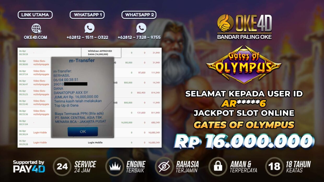 BUKTI PEMBAYARAN MEMBER JP SLOT ONLINE DI OKE4D USER ID AR6