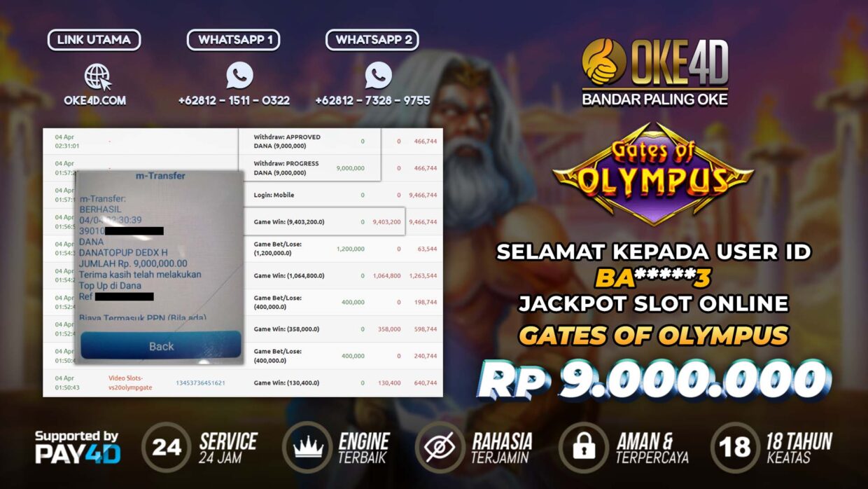 BUKTI PEMBAYARAN MEMBER JP SLOT ONLINE DI OKE4D USER ID BA3