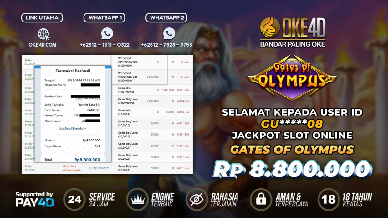 BUKTI PEMBAYARAN MEMBER JP SLOT ONLINE DI OKE4D USER ID GU08