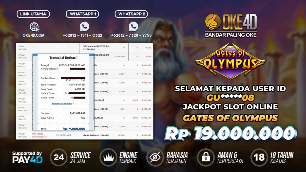 BUKTI PEMBAYARAN MEMBER JP SLOT ONLINE DI OKE4D USER ID GU08