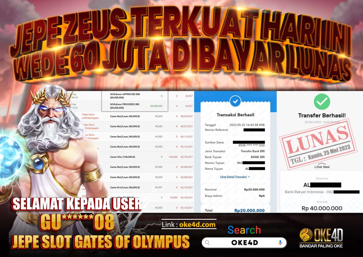 BUKTI PEMBAYARAN MEMBER JP SLOT ONLINE DI OKE4D USER ID GU08