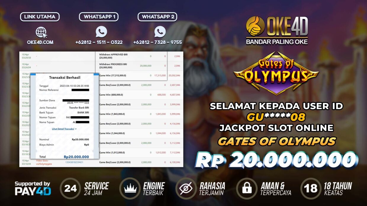 BUKTI PEMBAYARAN MEMBER JP SLOT ONLINE DI OKE4D USER ID GU08