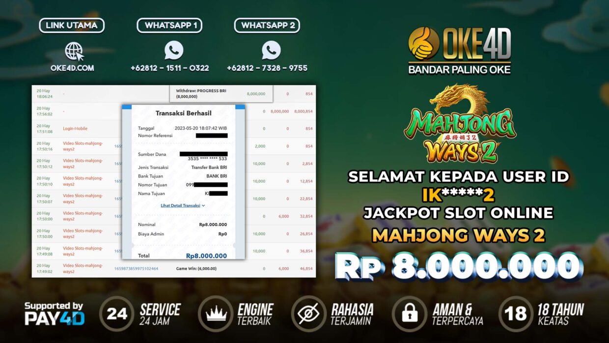 BUKTI PEMBAYARAN MEMBER JP SLOT ONLINE DI OKE4D USER ID IK2