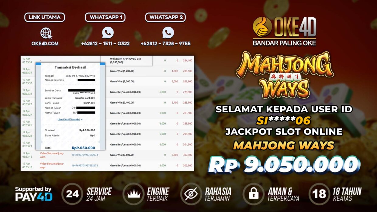 BUKTI PEMBAYARAN MEMBER JP SLOT ONLINE DI OKE4D USER ID SI06