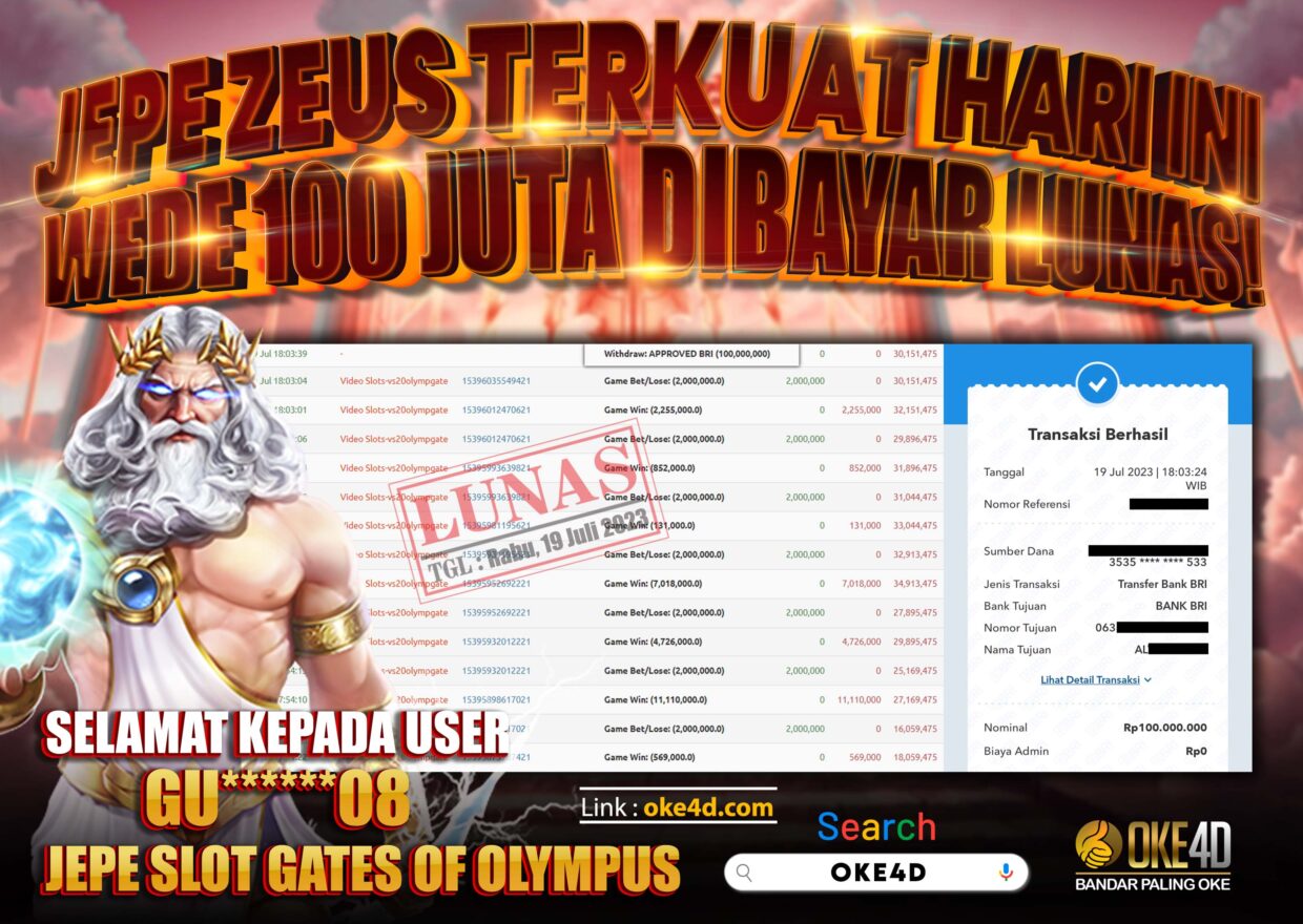 BUKTI PEMBAYARAN MEMBER JP SLOT ONLINE DI OKE4D USER ID GU