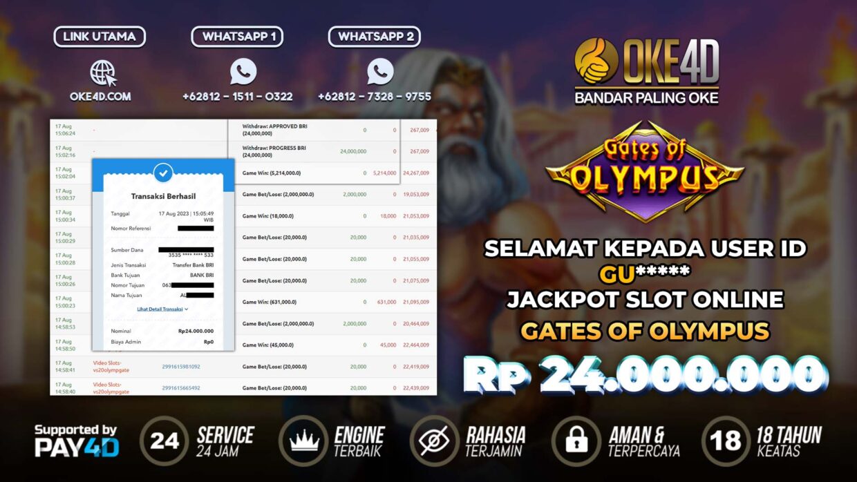 BUKTI PEMBAYARAN MEMBER JP SLOT ONLINE DI OKE4D USER ID GU