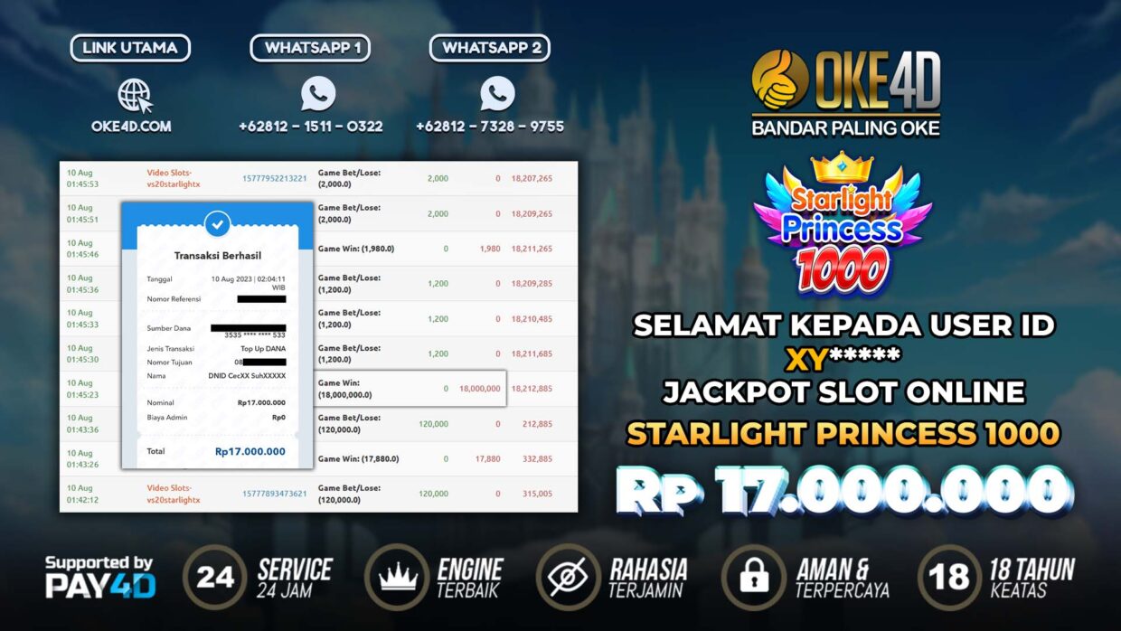 BUKTI PEMBAYARAN MEMBER JP SLOT ONLINE DI OKE4D USER ID XY