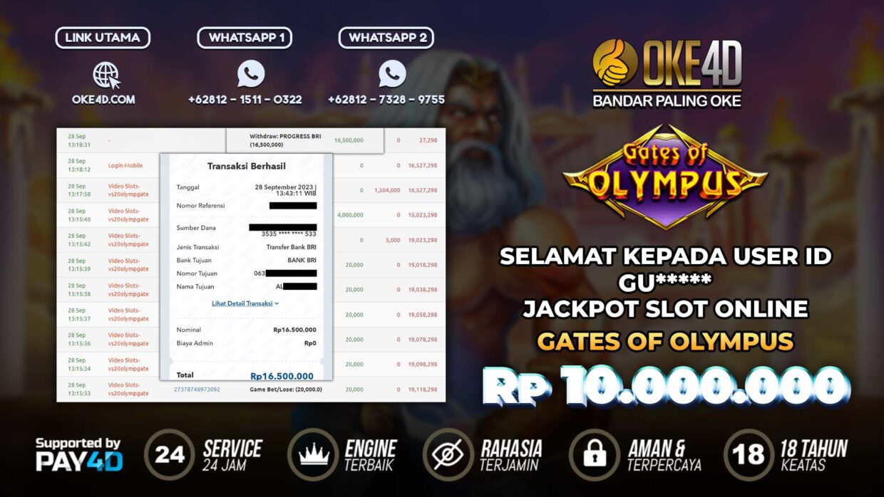 BUKTI PEMBAYARAN MEMBER JP SLOT ONLINE DI OKE4D USER ID GU