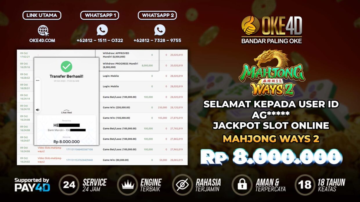 BUKTI PEMBAYARAN MEMBER JP SLOT ONLINE DI OKE4D USER ID AG