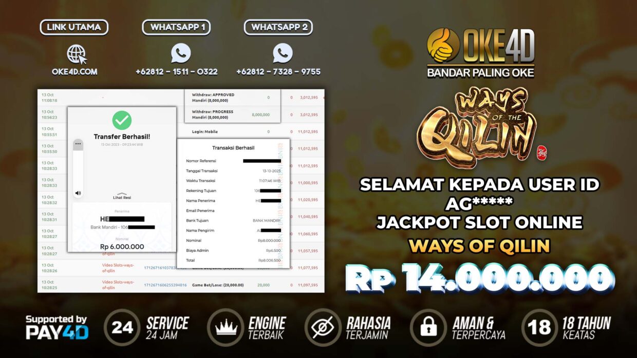 BUKTI PEMBAYARAN MEMBER JP SLOT ONLINE DI OKE4D USER ID AG