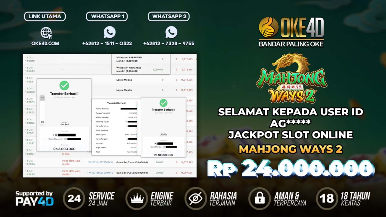 BUKTI PEMBAYARAN MEMBER JP SLOT ONLINE DI OKE4D USER ID AG