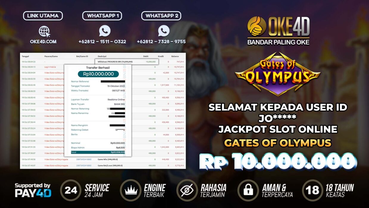 BUKTI PEMBAYARAN MEMBER JP SLOT ONLINE DI OKE4D USER ID JO