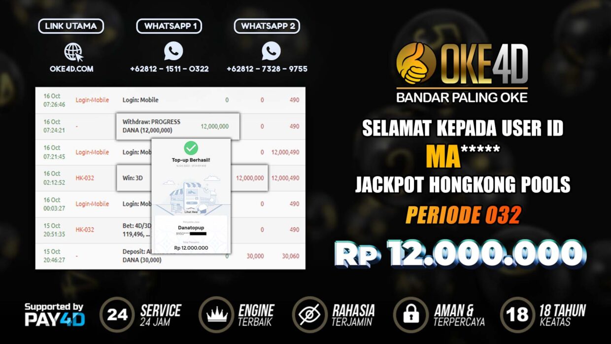 BUKTI PEMBAYARAN MEMBER JP TOGEL HONGKONG DI OKE4D USER ID MA