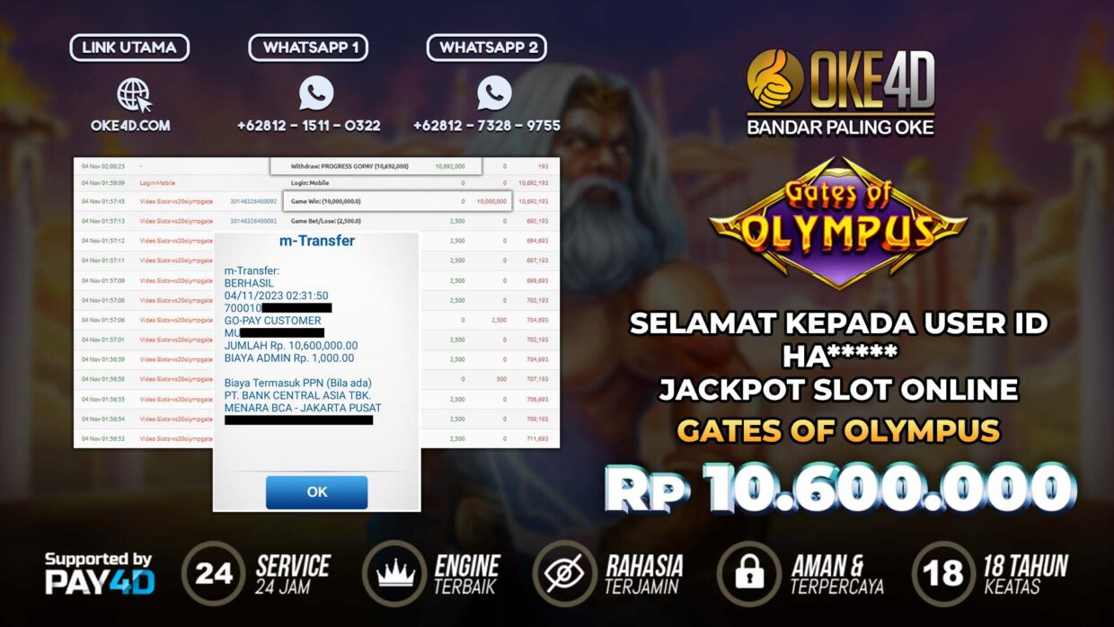 BUKTI PEMBAYARAN MEMBER JP SLOT ONLINE DI OKE4D USER ID HA